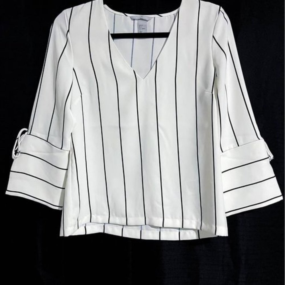 White Blouse with Black Pinstripe